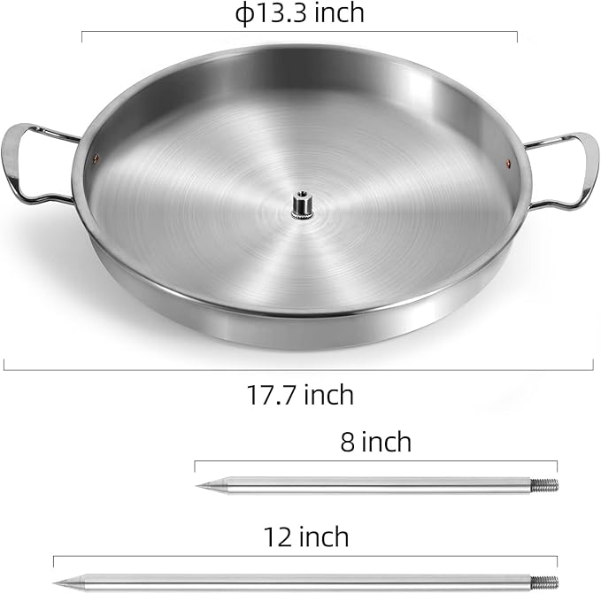 IDAKOS Food-grade 304 Stainless Steel Vertical Skewer Stand with Drip Pan, Anti-Tilt Spit Rack for BBQ Oven Al Pastor Shawarma Kebab