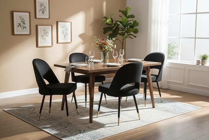 DUOMAY Modern Dining Chair Set of 2 with Open Back, Velvet Upholstered Armless Chair with Metal Frame Side Chair for Kitchen Dining Room Living Room, Black