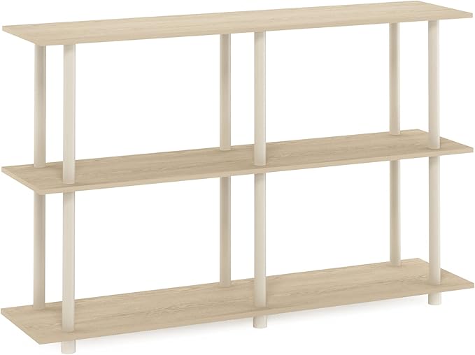 Furinno Turn-N-Tube No Tools 3-Tier Rectangle Side Display Rack, Bauhaus Oak/Beige Plastic Pole 2 x 2