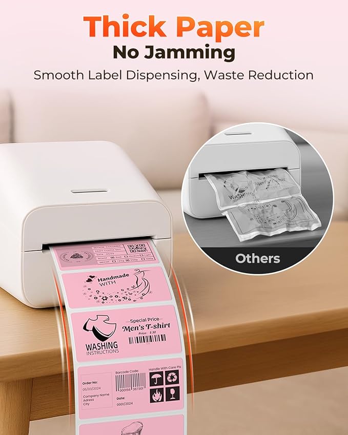 MUNBYN 4” X 2” Direct Thermal Labels, Thermal Printer Stickers, Strong Adhesive & Perforated Labels Paper for Barcode, Mailing, 500 Sheets/1 Roll, Pink