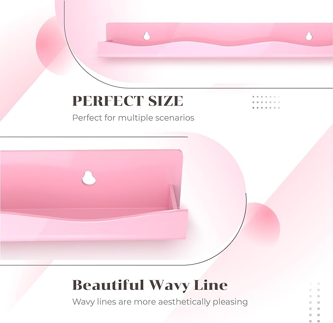 YMVV 6 Pack Nail Polish Wall Mounted Shelf,15 Inch Nail Polish Floating Shelves for 66-90 Bottles Multi-Purpose,Ideal Gift, Great Display for Salons Retailers,Pink