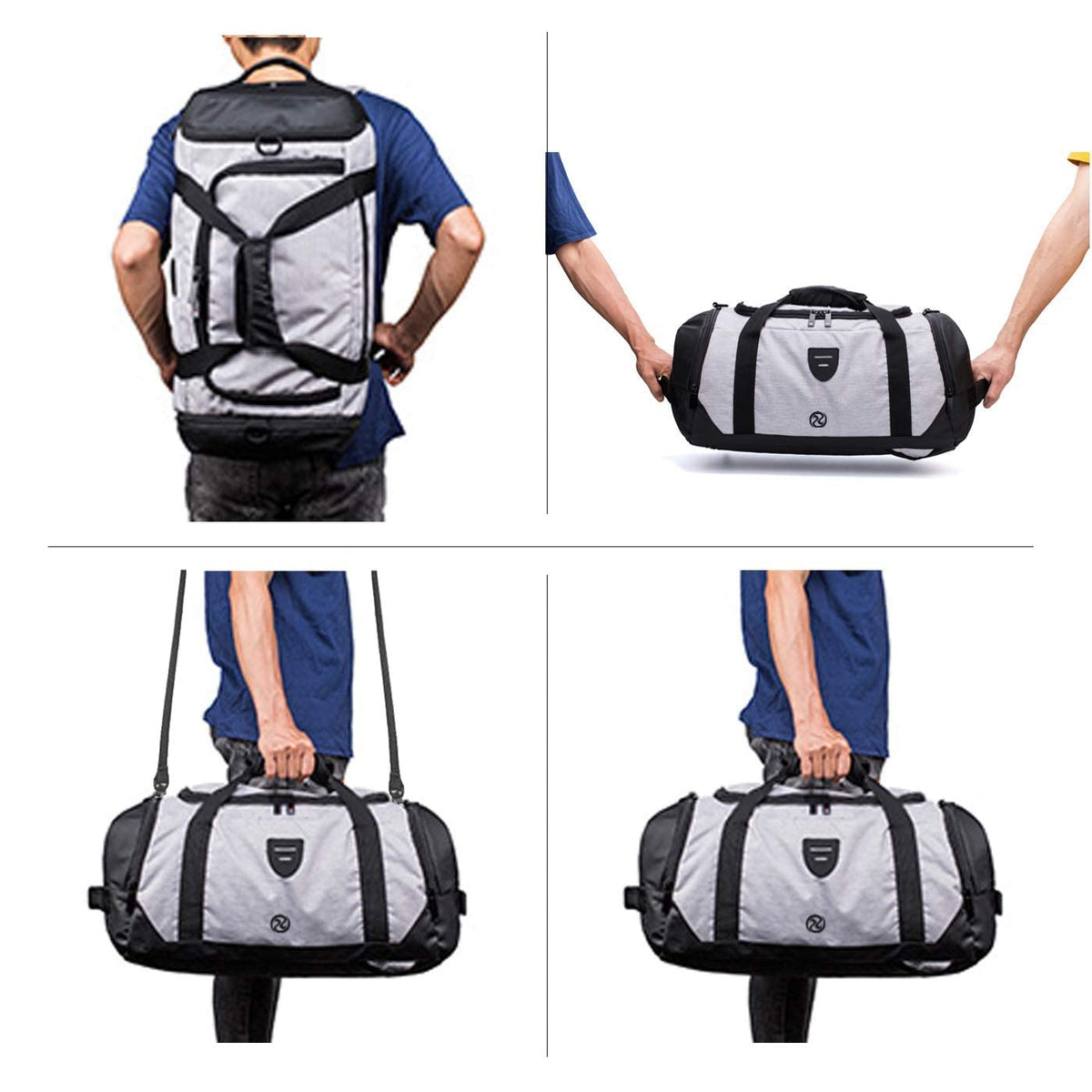 Gym Duffle Bag Backpack Waterproof Sports Duffel Bags Travel Weekender Bag for Men Women Overnight Bag with Shoes Compartment Grey
