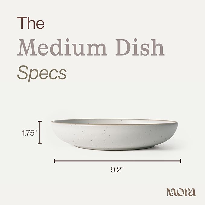 MORA Medium Dishes Set of 4, 30oz Ceramic Pottery Pasta Plate/Wide Bowls - Microwave, Oven and Dishwasher Safe - Oat