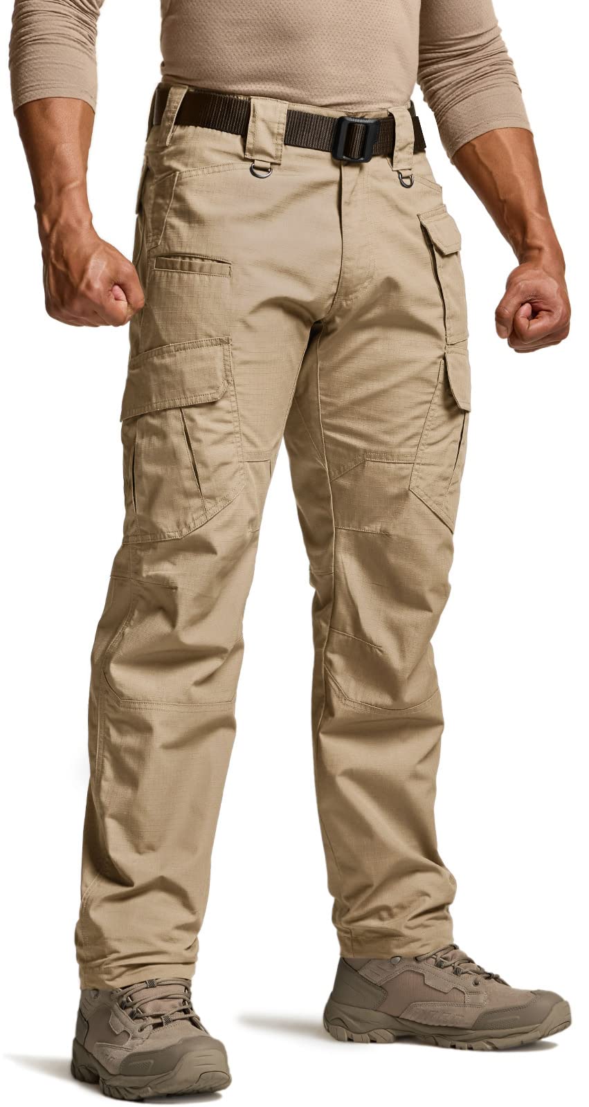 CQR Men's Tactical Pants, Water Resistant Ripstop Cargo Pants, Lightweight EDC Work Hiking Pants, Outdoor Apparel, Duratex Mag Pocket Khaki, 34W x 34L
