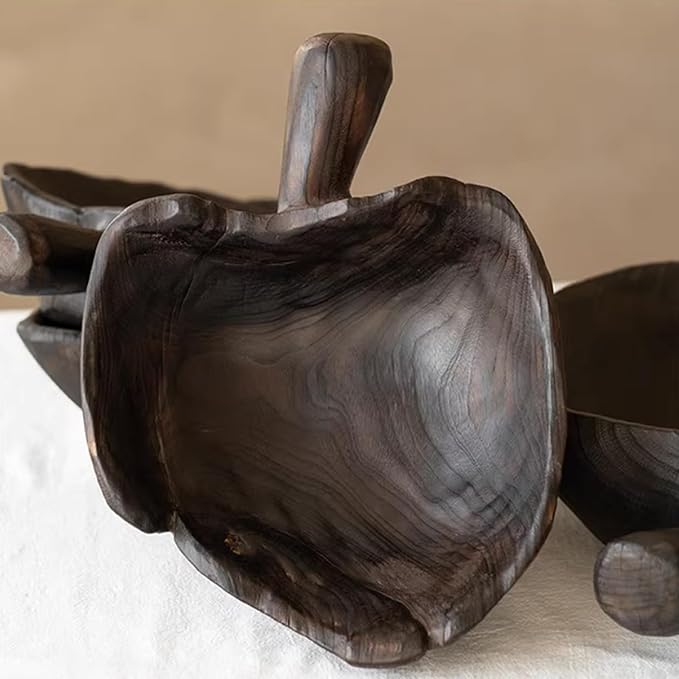 Solid Wood Fruit Bowl - Natural Vintage Grain - Single-Handle Design - Naturally Formed - Each Bowl Features a Unique Shape