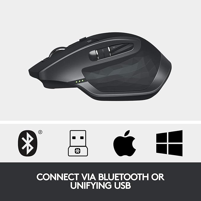 Logitech MX Master 2S Bluetooth Edition Wireless Mouse, Multi-Surface, Hyper-Fast Scrolling, Ergonomic, Rechargeable, Connects Up to 3 Mac/PC Computers - Graphite