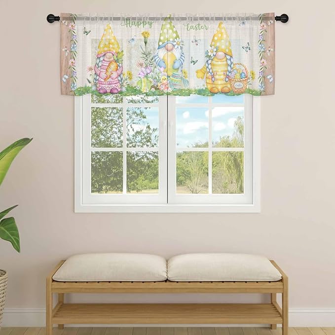 Easter Sheer Valances for Windows 42"x18", Light Filtering Kitchen Curtains