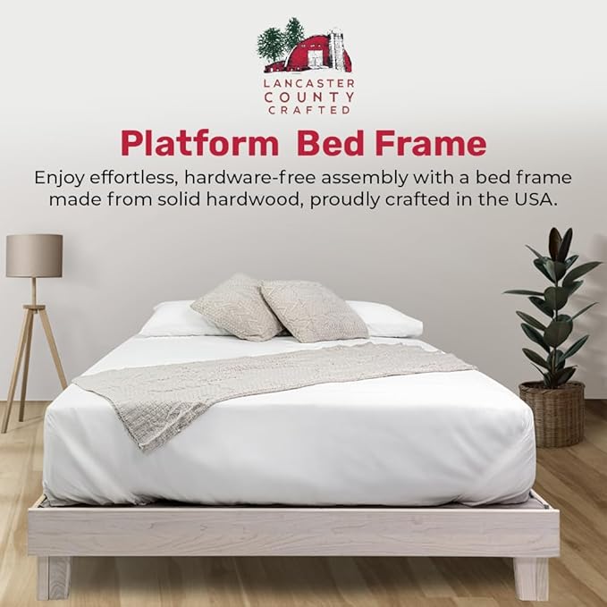 Solid Hardwood Platform Bed Frame with Slats, Quality Crafted in Pennsylvania, USA from Poplar by Mennonite Artisans, No Box Spring Needed, Easy Assembly