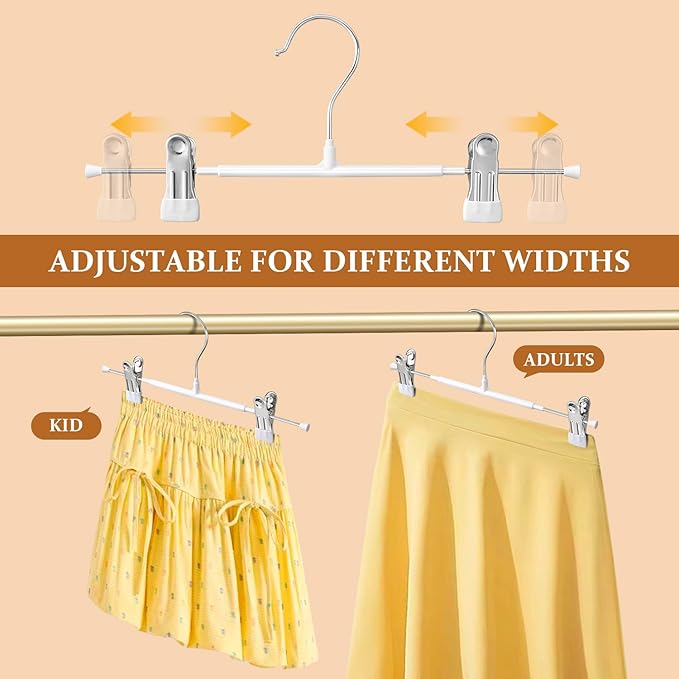 20 Pack 12Inch Heavy Duty Pants Skirt Hangers with Clips,Metal Trousers Hanger for Jeans White Non Slip Women Shorts Hangers Saving Space Clothing Hanger for Adult,Men,Children,Kid,Baby