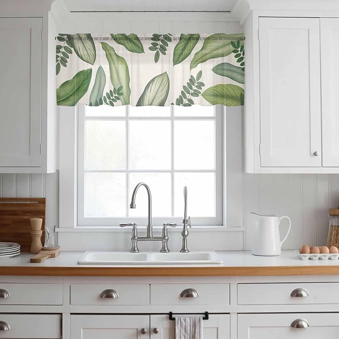 Summer Palm Leaf Sheer Valance Curtains