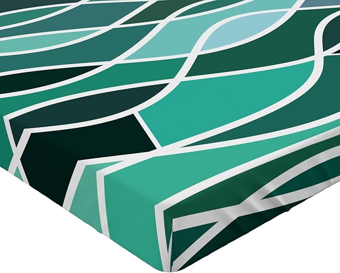 Ambesonne Seafoam Fitted Sheet, Stained Glass Pattern with Wavy Lines and Mosaic Abstract Geometric Composition, Bed Cover with All-Round Elastic Deep Pocket for Comfort, Full Size, Multicolor