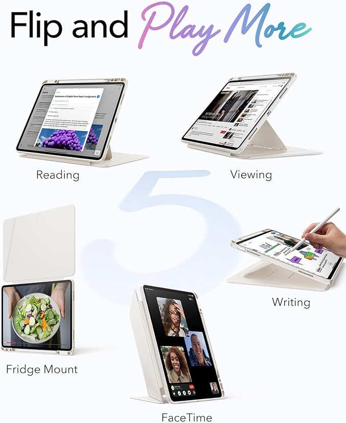 ESR for iPad Air 13 Inch Case M4/M3/M2 (2026/2025/2024), Vertical Stand Cover, Multi Stand Angles, Ultra-Stable Case with Pencil Holder, Flip Series, Starlight