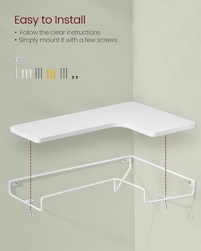 VASAGLE Corner Shelf Wall Mount Set of 2, Corner Floating Shelves, Small Corner Wall Shelf for Decor Storage, for Living Room Bedroom Kitchen Bathroom, Cloud White ULLS831W14