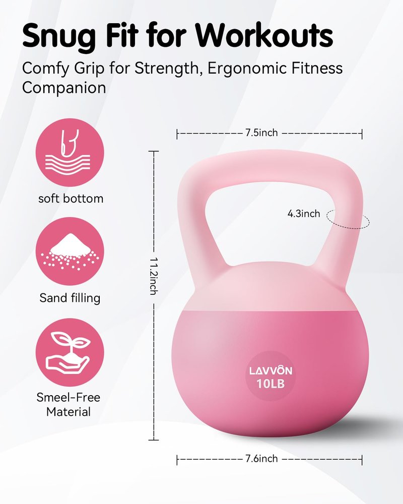 Soft Kettlebell - Cushioned Impact-Resistant Base and Anti-Slip, Kettle bell Anti-Slip Grip Weight for Home Workouts, Safe Strength Training Kettlebells Sets for Women & Men, With Non-slip Gloves (Pink, 5LB)