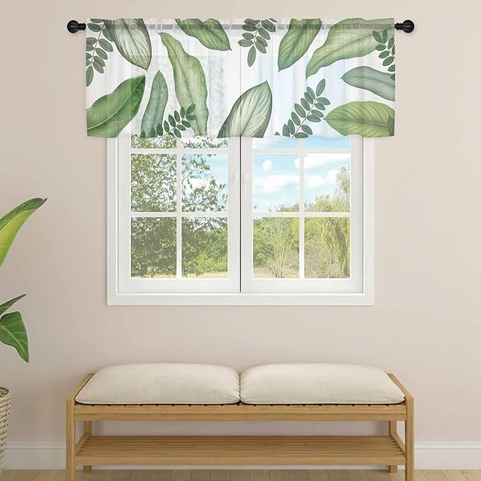 Summer Palm Leaf Sheer Valance Curtains