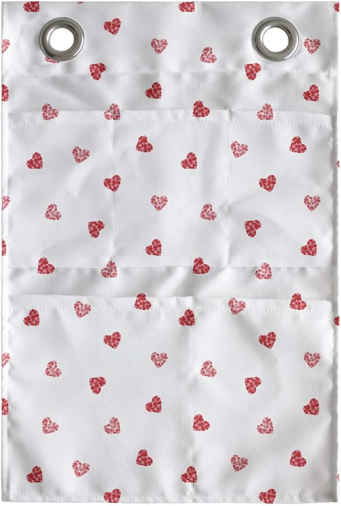Ambesonne Hearts Hanging Pocket Organizer, Mini Hearts in Continuous Repeating Pattern Romantic Theme, Printed Polyester Storage Bag with Pockets, 14" x 20", Vermilion Pale Pink