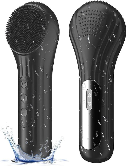 Facial Cleansing Brush, Silicone Face Scrubber with Heat and Vibration 5 Speeds, Waterproof Rechargeable Electric Face Scrub Brush for Men & Women, Deep Cleansing, Exfoliating and Massage (Black)