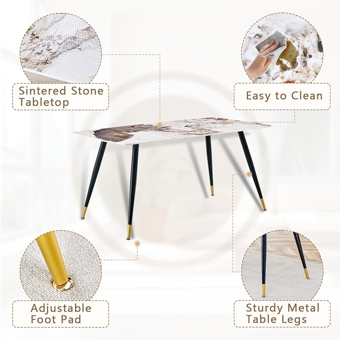 7 Piece Modern Dining Set, 62'' Sintered Stone Dinner Table for 6, Easy to Assemble