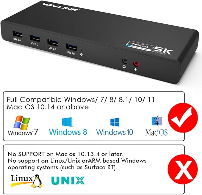 WAVLINK Laptop Docking Station Stand Dual Monitors 4K