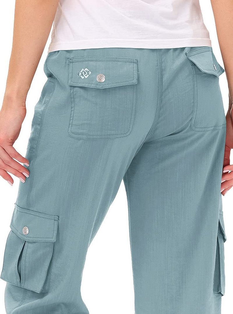 MoFiz Womens Capris with Pockets Loose Fit Casual Capri Pants Dressy Lightweight Ladies Baggy Cargo Pants for Hiking Grey Blue