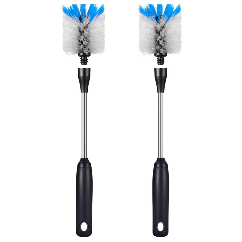 MOSOLAN Stainless Steel Bottle Brush with Replaceable Head, 2 Pack Long Handle Scrubbing Brush for Water Bottles, Glasswares, Mugs, Flasks, Tumblers, Vases, and Kitchen Sink, White, 13 in