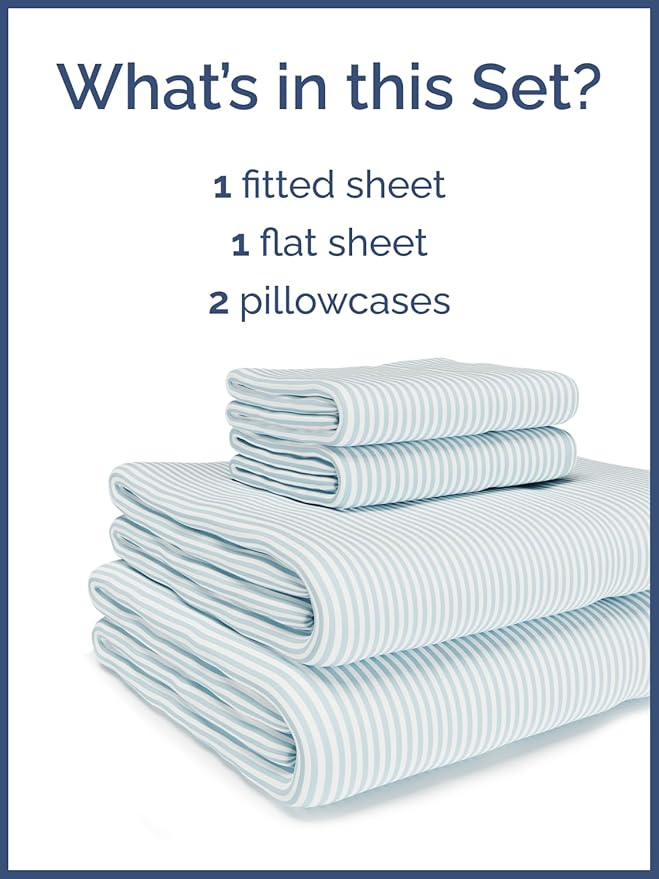 Kids Green Pinstripes Full 4 Piece Sheet Set - Boys, Girls, Teens, Toddler - Easy Fit Deep Pockets - Breathable, Hotel Quality Sheets - Machine Washable - Wrinkle Free - Cute, Cozy, Soft - CGK Linens
