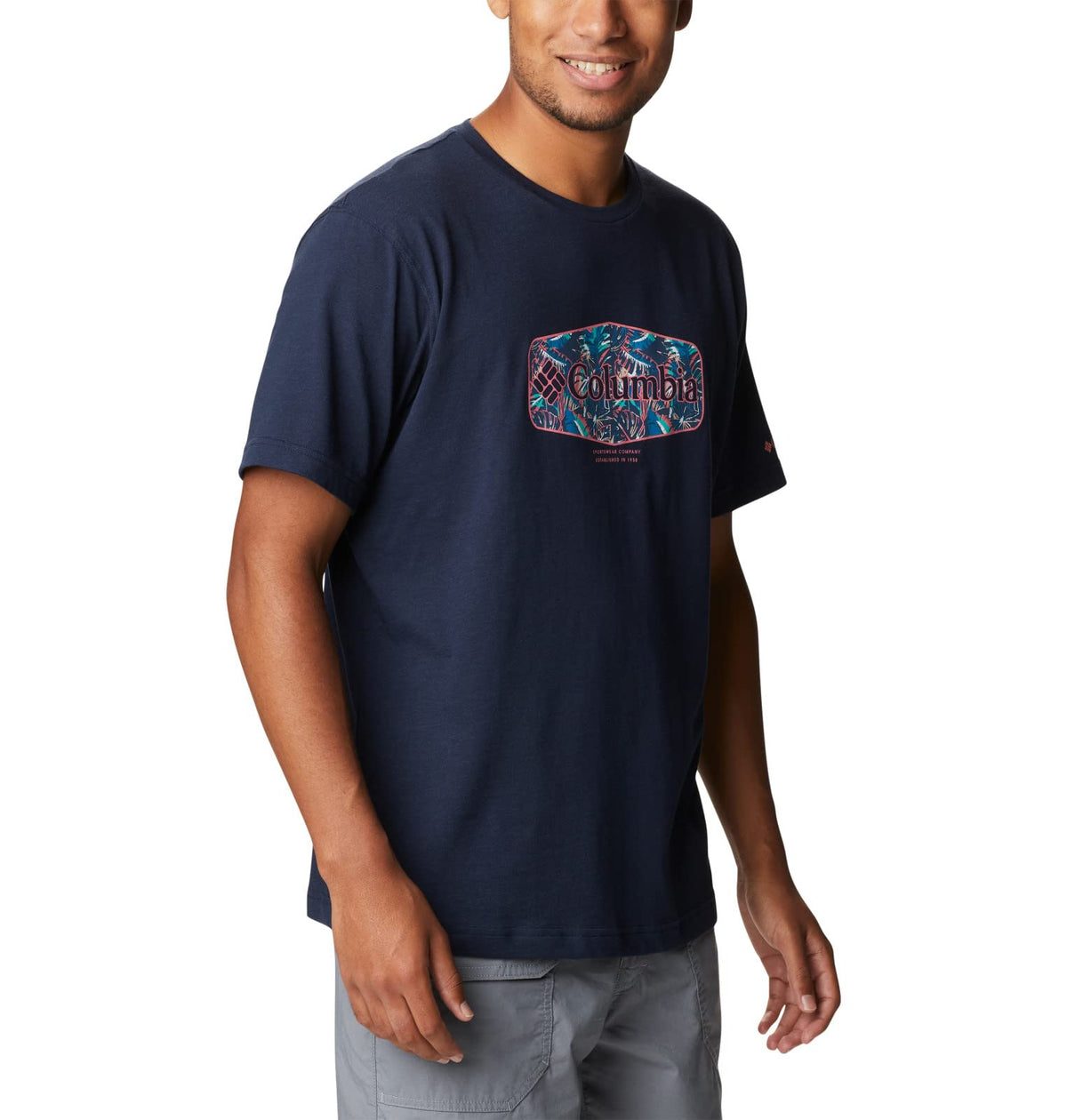 Columbia Men's Thistletown Hills Graphic Short Sleeve, Collegiate Navy HTHR/Wanderland Graphic, X-Large