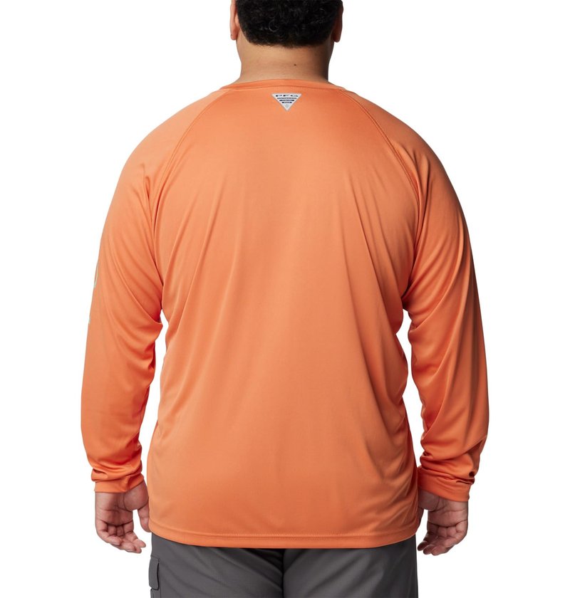 Columbia Men's Terminal Tackle Long Sleeve Fishing Shirt, Dusty Orange/New Mint Logo, Medium