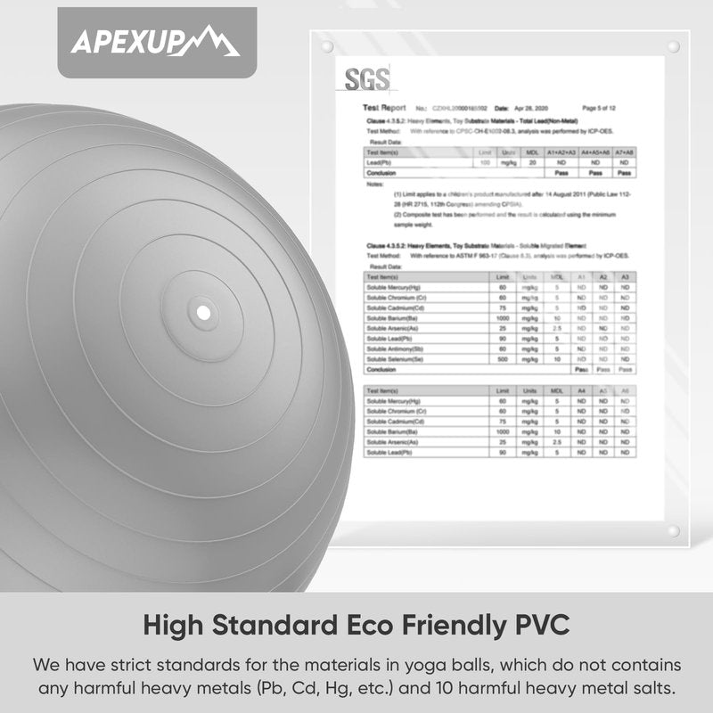 APEXUP Yoga Ball Exercise Ball Anti Slip Heavy Duty for Fitness, Balance & Core Workout, Balance Training, Pregnancy & Physical Therapy, 5 Sizes (XL (27"~30") 75cm, Silver)