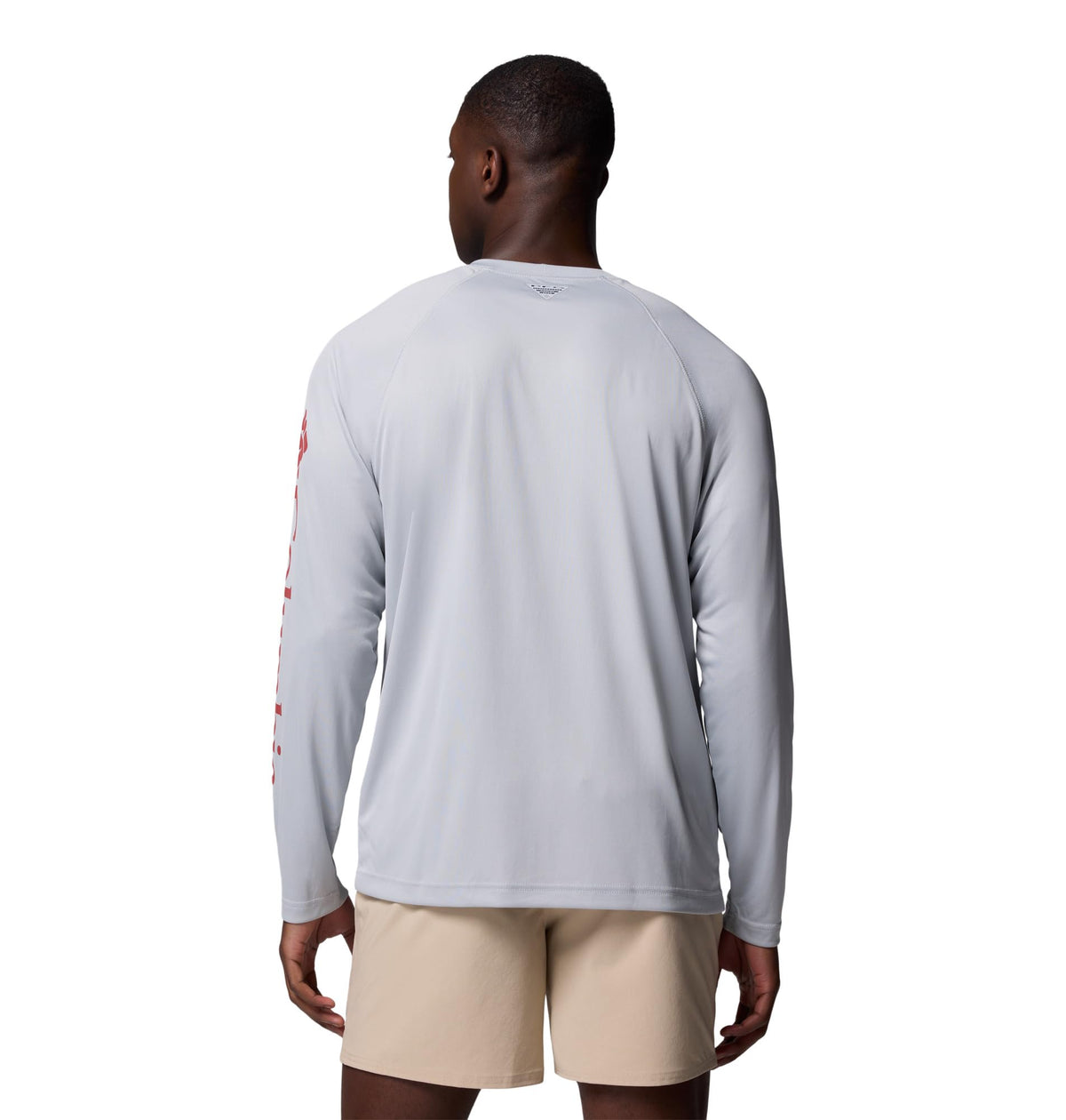 Columbia Men's PFG Terminal Tackle Long Sleeve Fishing Shirt, Cool Grey/Dusty Crimson Logo, Medium