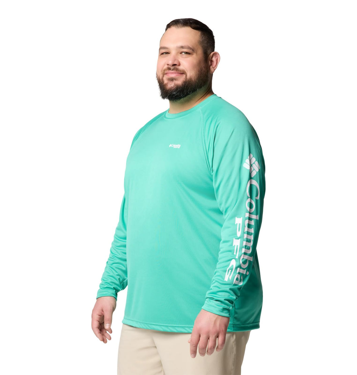 Columbia Men's PFG Terminal Tackle Long Sleeve Fishing Shirt, Glaze Green/White Logo, X-Small
