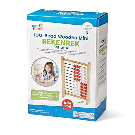 hand2mind Mini 100 Bead Wooden Rekenrek, Abacus for Kids Math, Math Manipulatives Kindergarten, Counting Rack for Kids, Counters for Kids Math, Educational Toys for Elementary Kids (Set of 4)