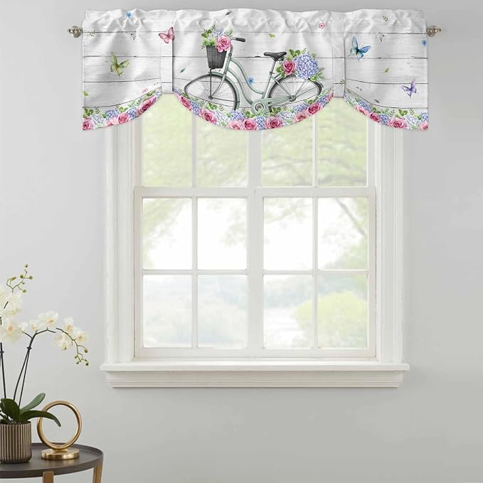 Spring Tie Up Valance Curtains for Windows, Kitchen Curtains Window Shades