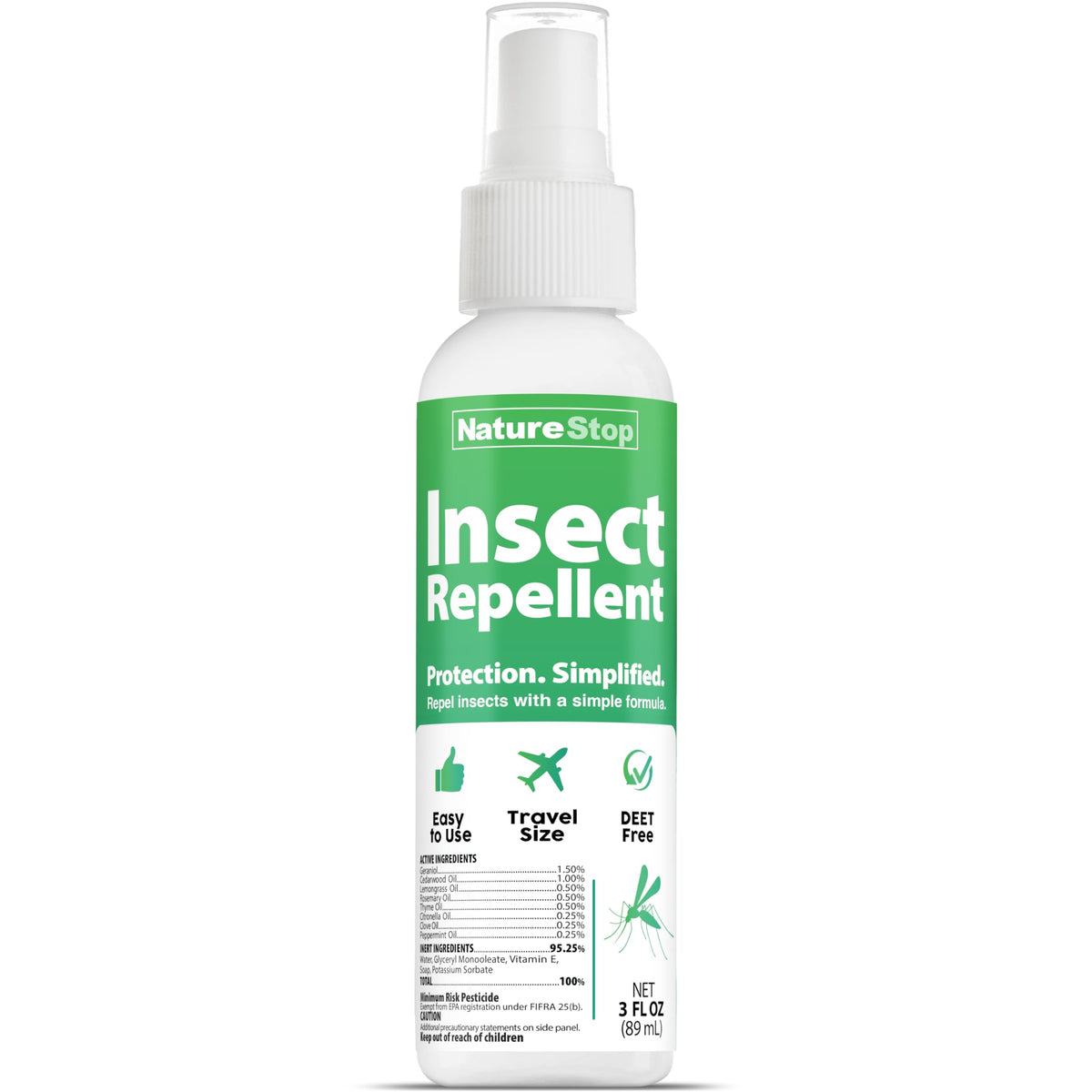 NatureStop Insect Repellent Spray, DEET-Free Travel-Size Bug Spray for Skin & Outdoor Protection, 3 oz (90mL)