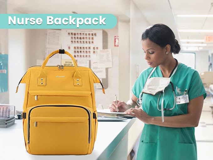 LOVEVOOK College Laptop Backpack, 15.6 Inch Travel Backpack for College, Waterproof Work Backpack Woman for Teacher Nurse Anti-theft Travel Back Pack, Gifts for Women, Yellow