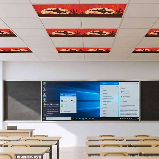 Fluorescent Light Covers for Drop Ceiling Western Cowboys Horse Riding on Red