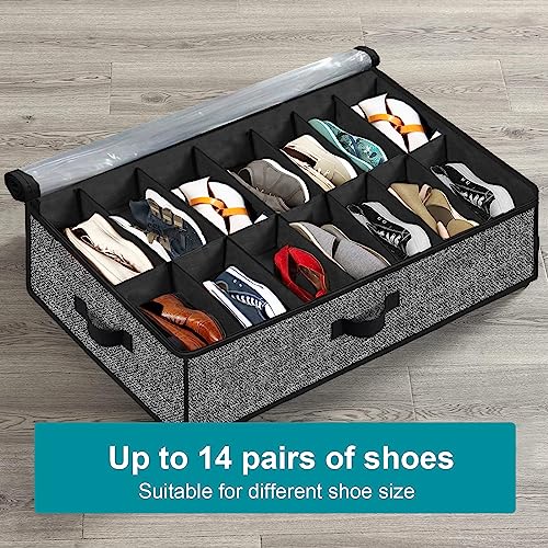 Under Bed Shoe Storage Organizer for Closet 2 Pack- Fits 32 Pairs Underbed Shoes Container Boxes Black - color: Black-32pairs, style: Regular Handle