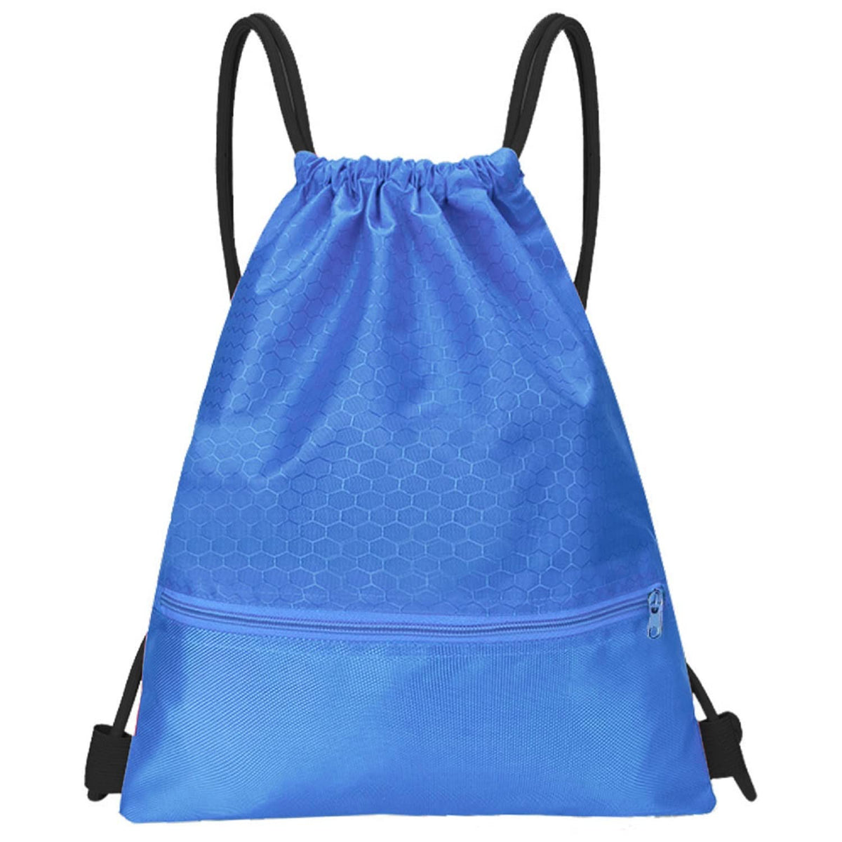 Drawstring Backpack Bag, Sports Gym Sackpack with Zipper Pocket-Deep Blue