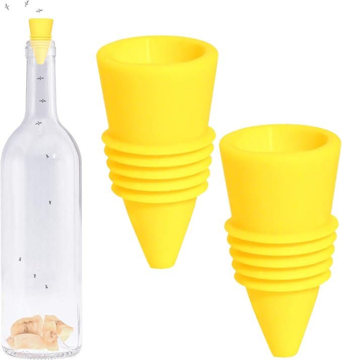 Fruit Fly Bottle Top Trap – Reusable Non-Toxic Indoor/Outdoor Catcher (Yellow, 2 pcs)
