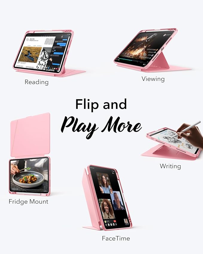 ESR for iPad Pro 11 Inch Case (M5/M4) 2025/2024, Vertical Stand Cover, Multi Stand Angles, Ultra-Stable Case with Pencil Holder, Flip Series, Pink
