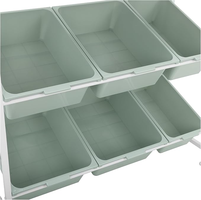 Seville Classics Utility Organizer Storage Cart, for Home Office, School, Classroom, Scrapbook, Hobby, Craft, 6 Bin, White/Green