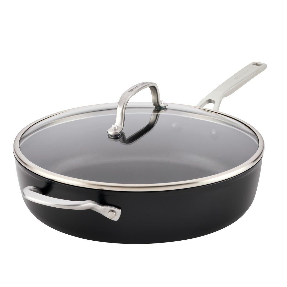 KitchenAid Hard Anodized Induction Nonstick Frying Pan Set With Lid, 3-Piece – 8 & 10 Inch Skillets, Durable, Even Heating, Dishwasher & Oven Safe, Easy-Clean, Matte Black