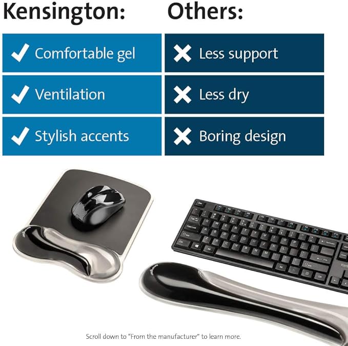 Kensington Mousepad and Gel Wrist Rest, 11-2/5" x 17-7/10", Ergonomic Design (K52500WW) Gray