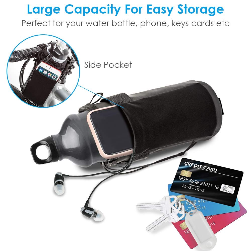 WOTOW Bike Water Bottle Holder- Insulated Bicycle Cup Holder with Shoulder Strap, Bike Drink Holder with Phone Storage for Adult Kids, Handlebar Cycling Water Bottle Cage for Mountain Touring