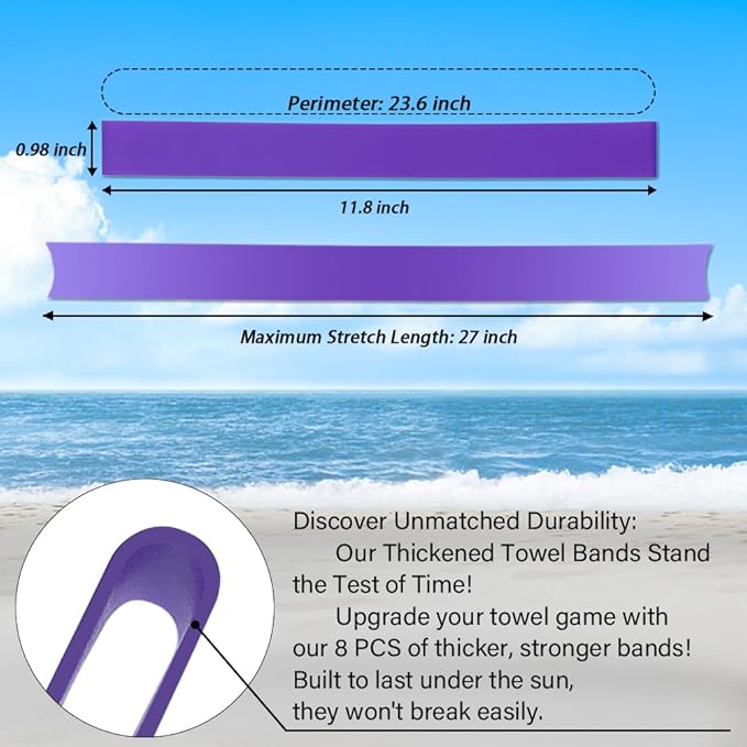 Towel Bands for Cruise and Beach Chairs - Ship Essentials - Alternative to Clips - Vacation Accessory Gifts - Thicken Bands 6 PCS