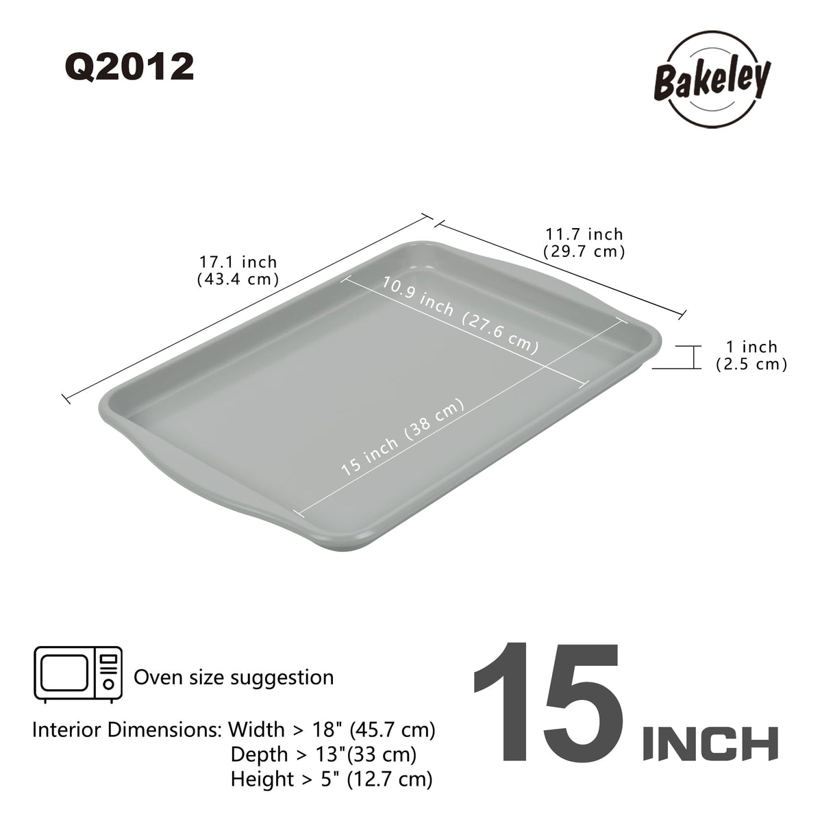 Bakeley 15-Inch Baking Sheet Pan, Non-Stick Jelly Roll Aluminum Naturally Slick Ceramic Coating Rimmed Cookie Sheet Pan for Oven Roasting Meat Bread - 15" x 10"