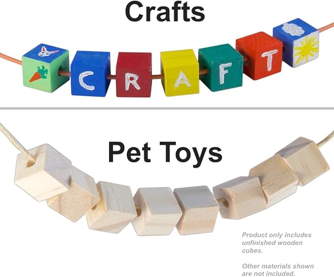 1/2" Wood Cubes with Holes - 100 Pack - Unfinished Solid Wood Beads for DIY Craft and Building Projects