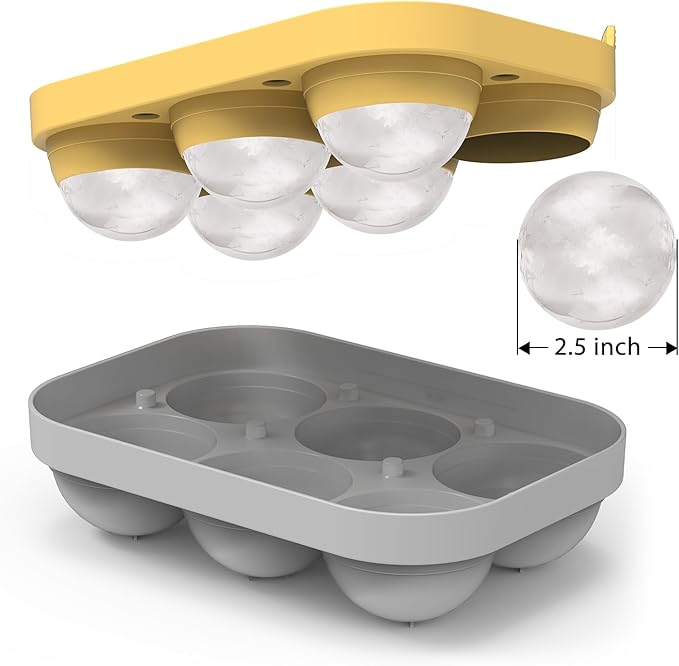 Winrock 2.5inch Spherical Ice Ball Tray For Whiskey, Big Ice Freezer Mold for Cocktails，Easy Fill In & Release Ice Cube Mold, Durable &Reusable Spherical Ice Maker (Sunshine)