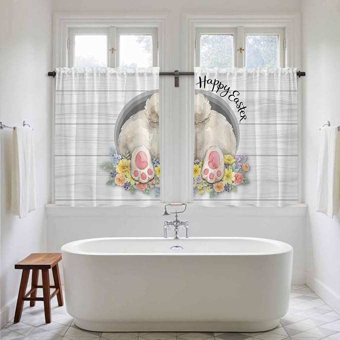 Easter Bunny Kitchen Curtains 54 Inch Long 2 Panel Set, Rod Pocket Window