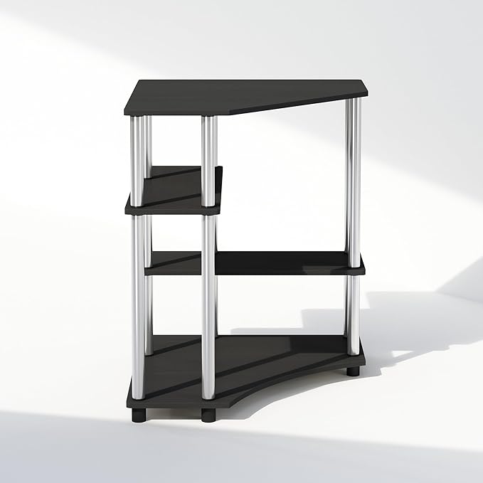 Furinno Turn-N-Tube Storage Shelves, 4-Tier Corner Shelf, Display Rack, Corner Bookshelf, for Organization and Storage, Living Room, Home Office, Americano
